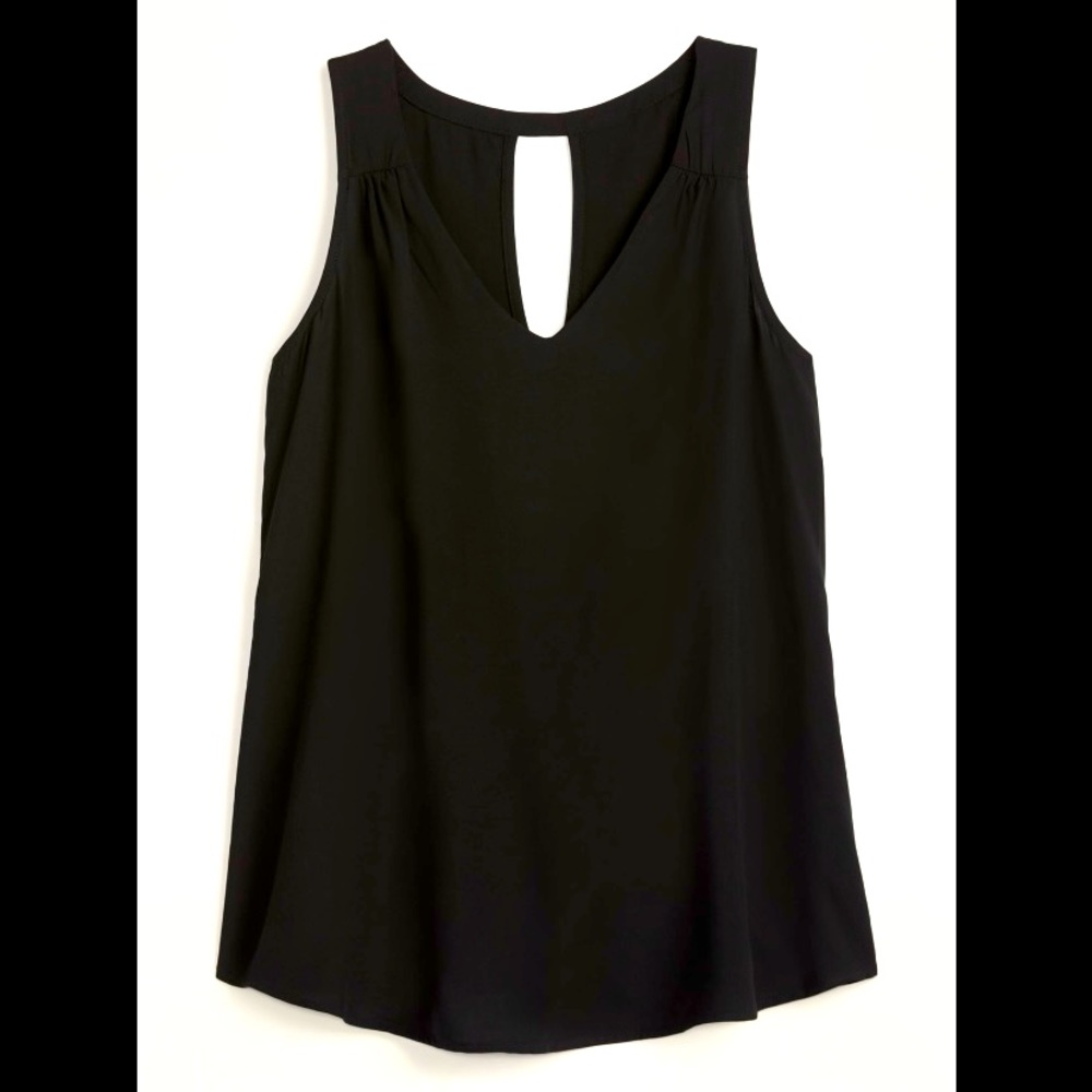 v-neck cut-out back tunic tank - black